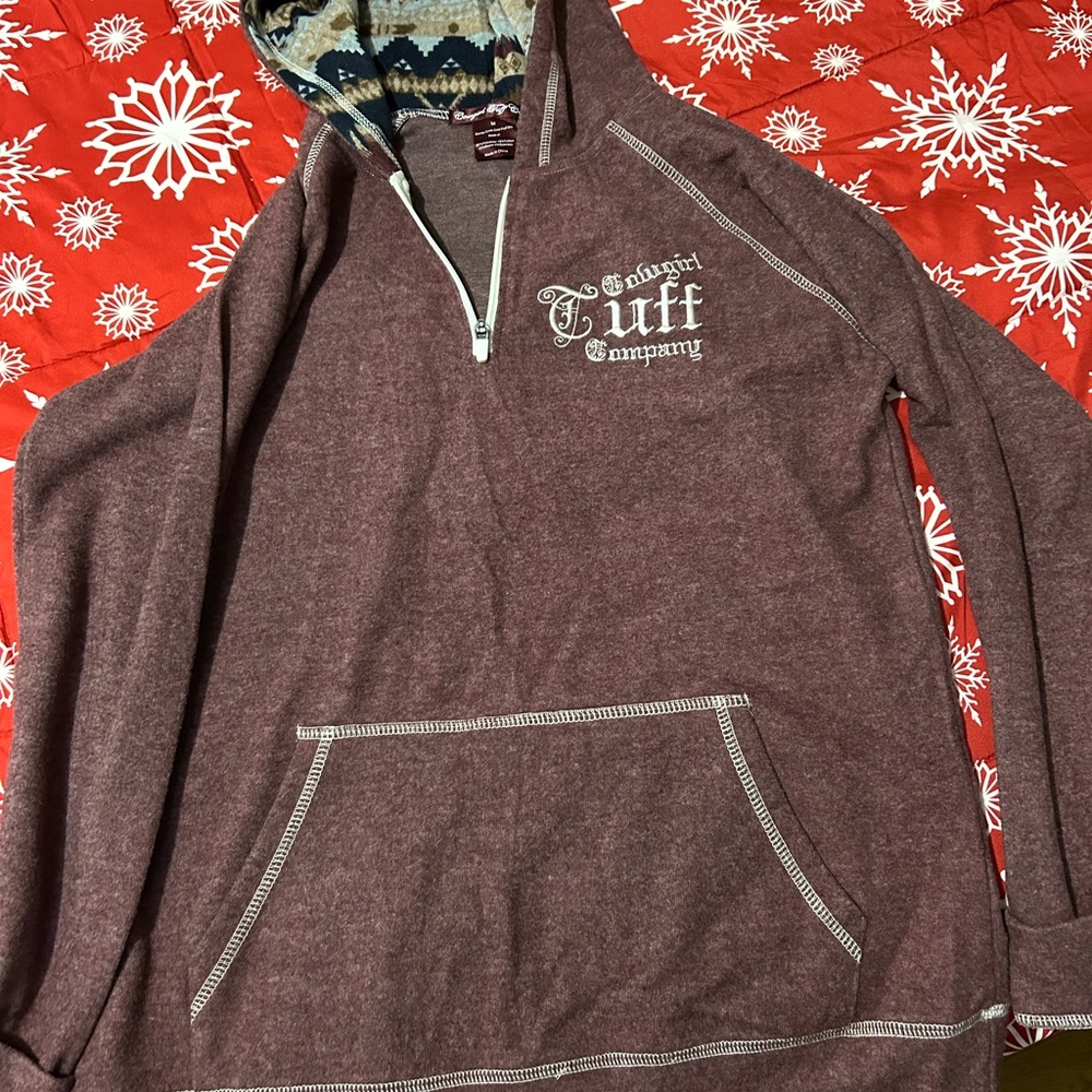 Cowgirl Tuff Maroon Hoodie with Patterned Lining